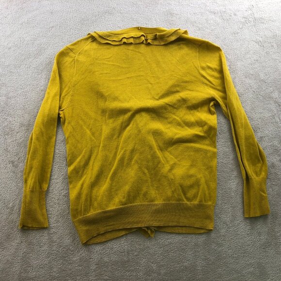J.Crew Womens Cardigan Sweater Small Mustard Ruffled V-Neck Button Up Knit Y2K - Picture 10 of 10